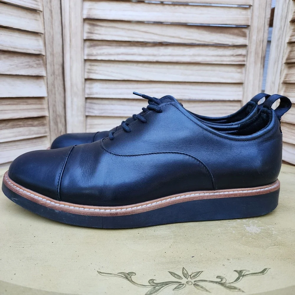 Rag & Bone Liam EU 44 US 11 Black Leather Oxford Cap Toe Derby Shoes Made Italy